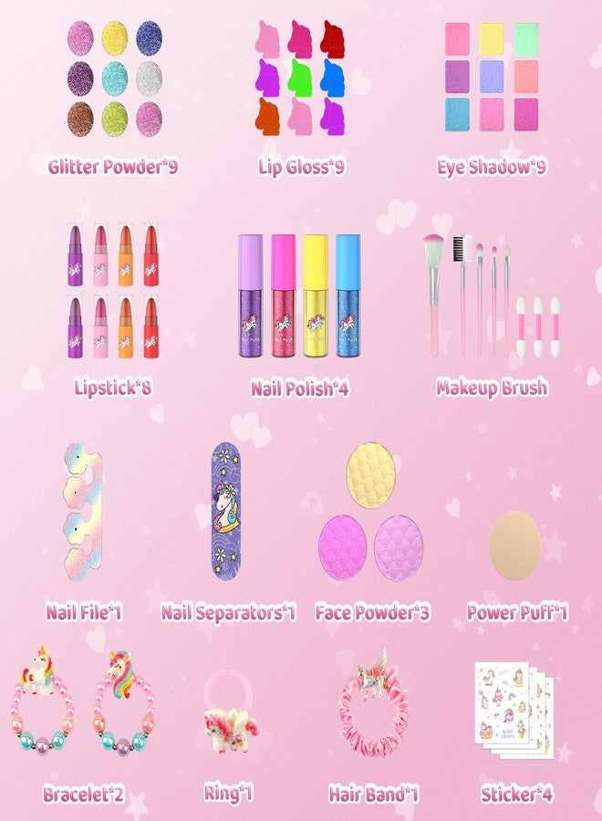 PERRYHOME Kids Makeup Set for Girls, 63 Pcs Washable Non-Toxic Real Cosmetic Toddler Makeup Kit, Unicorn Princess Play Makeup Toys Birthday Gifts, Dress up Time Girl Toys for 3 4 5 6 7 8 9 10 11 12 - Image 2